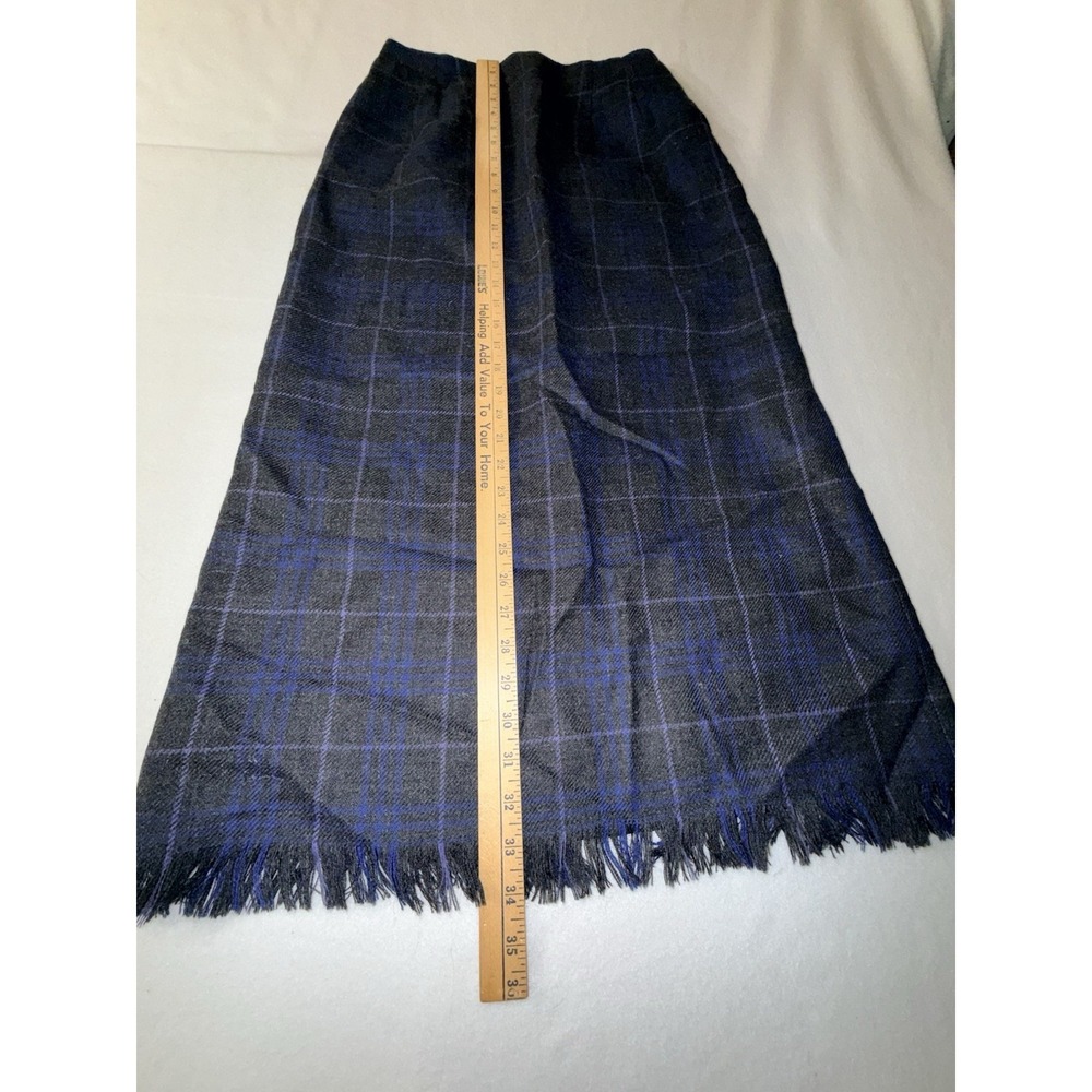 Harve Benard Sport Size 8 Grey Blue Purple Plaid Pencil Skirt 100%‎ Wool Fringe - Picture 9 of 11